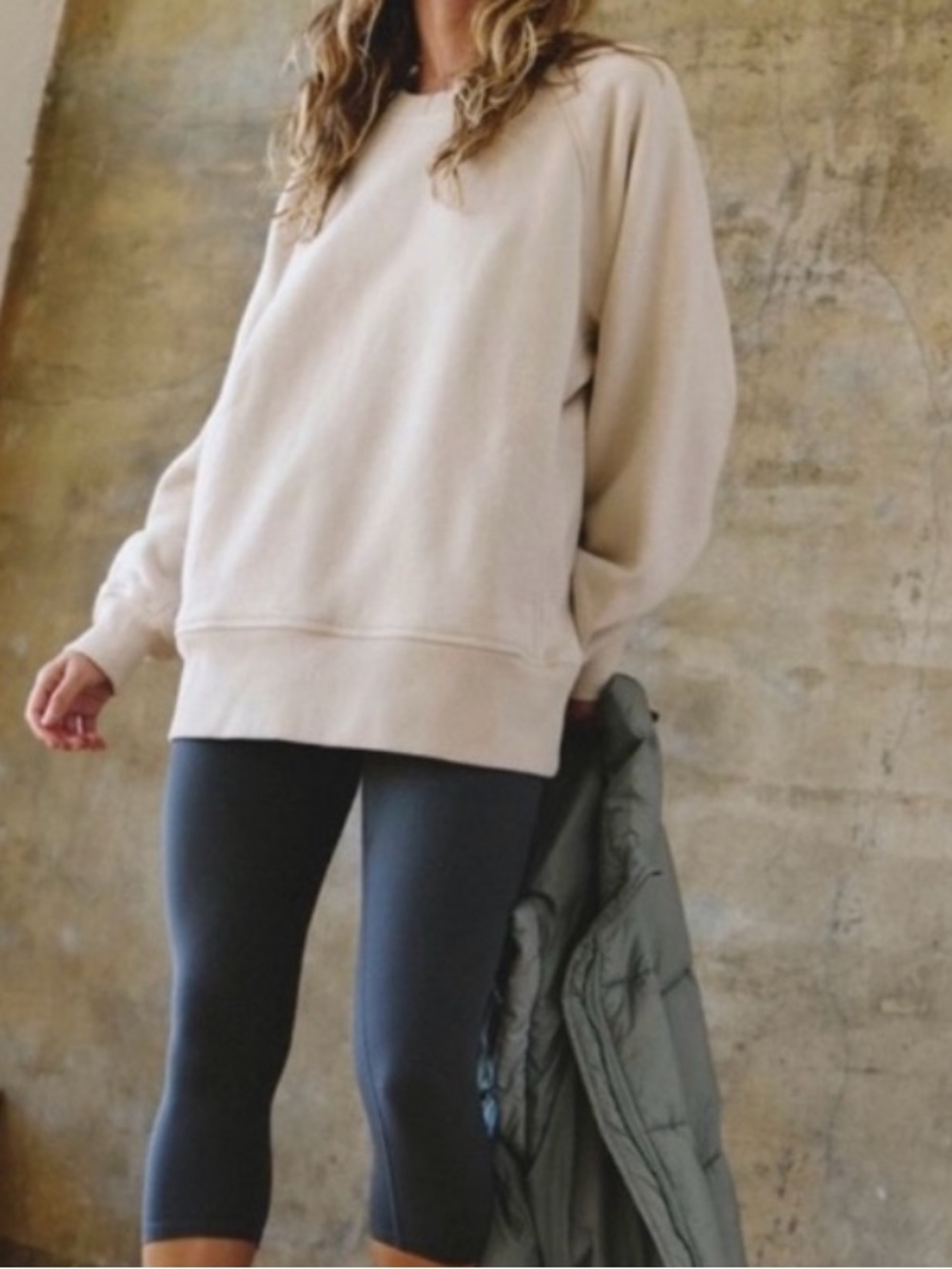 FREE PEOPLE Movement A Cut Above Heavyweight Crewneck Sweatshirt With Pockets S